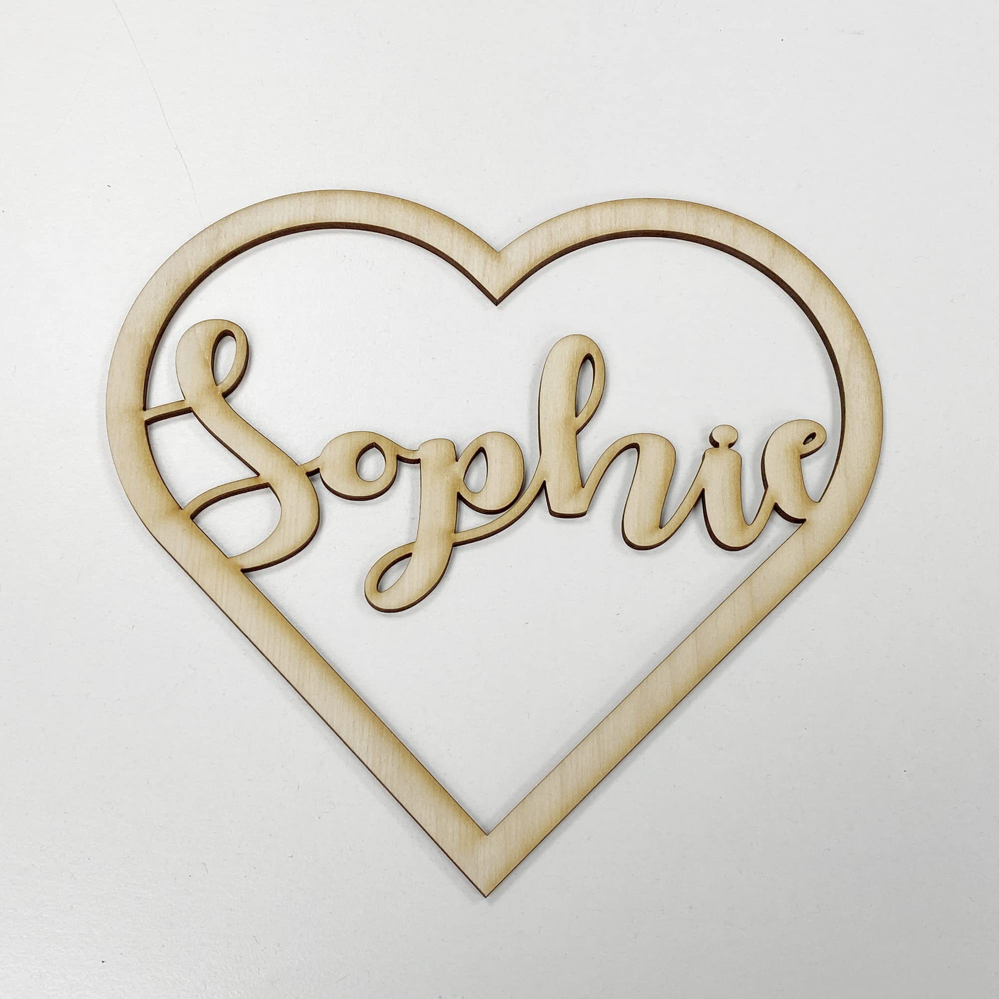 Personalised Any Name Text Wooden Colour Hoop Acrylic Mirror Floral Wedding Wreath Hanging Door Sign Wall Decoration Plaque Heart (Birch Ply, 15)
