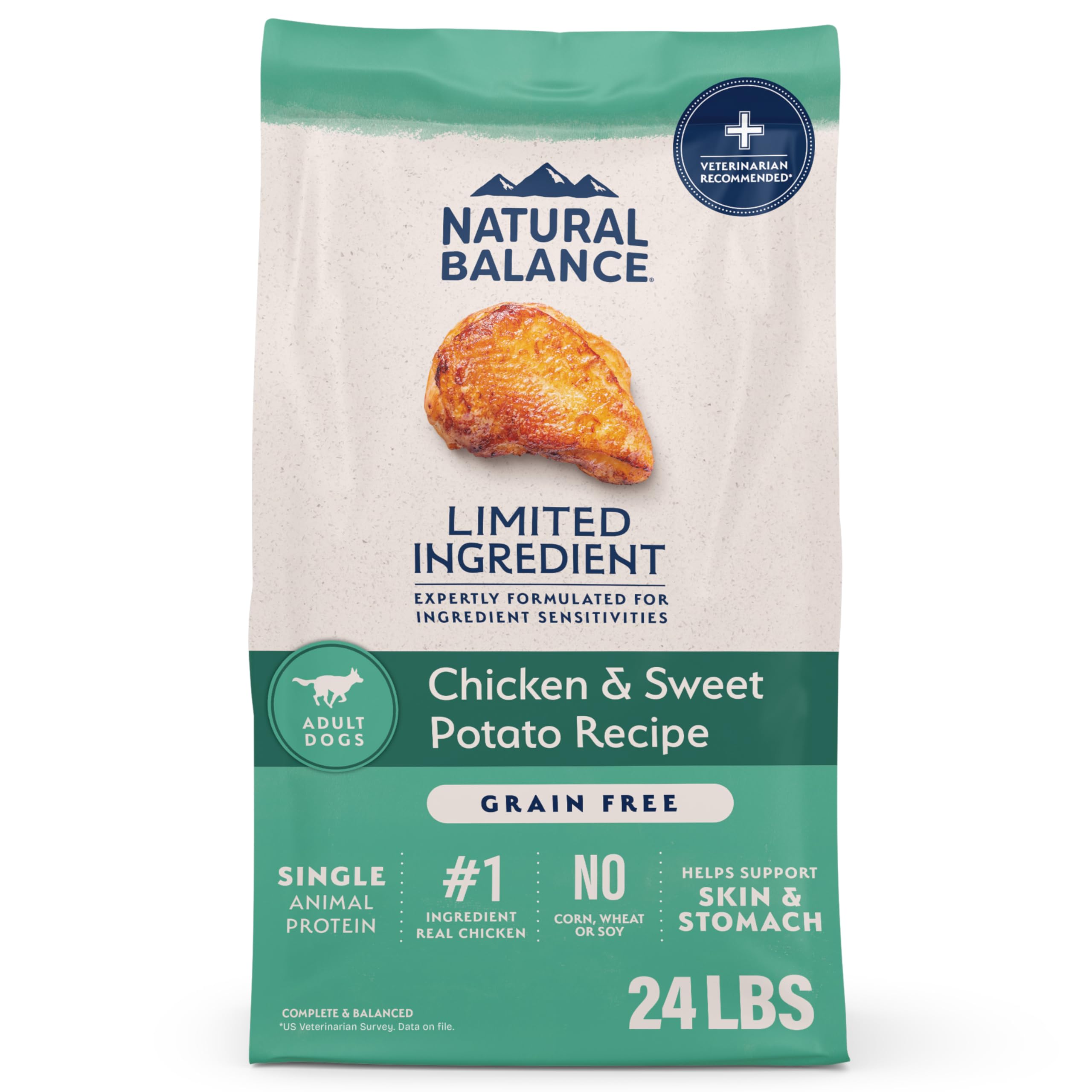 Limited Ingredient Adult Grain-Free Dry Dog Food, Chicken & Sweet Potato Recipe, 24 Pound (Pack of 1)