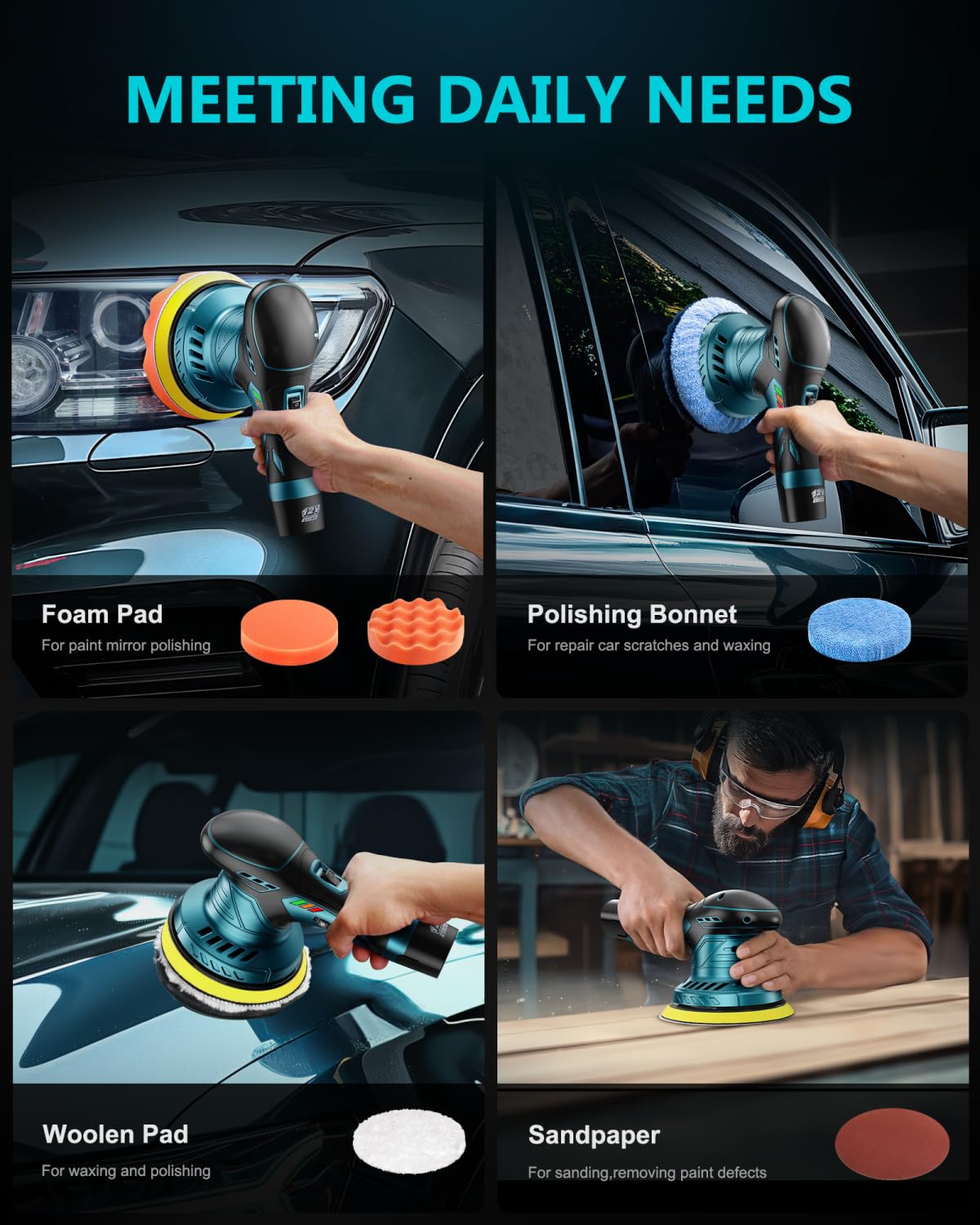 Cordless Car Buffer Polisher Kit - 6 Inch Dual Action Random Polishing Wax Machine for Car Detailing,2Pcs 2000mah Batteries,6 Variable Speed 2500-5000RPM,Orbital Polisher for Car Boat Polishing Waxing