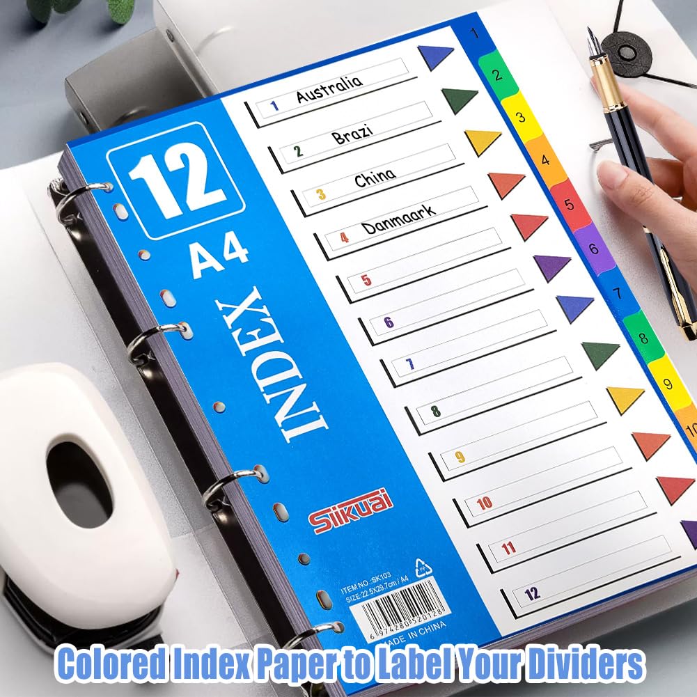 Divisori Per Raccoglitori Ad Anelli - 3 Confezioni Da 12 Parte - Cartoncini Colorati A4 Per Scuola E Ufficio