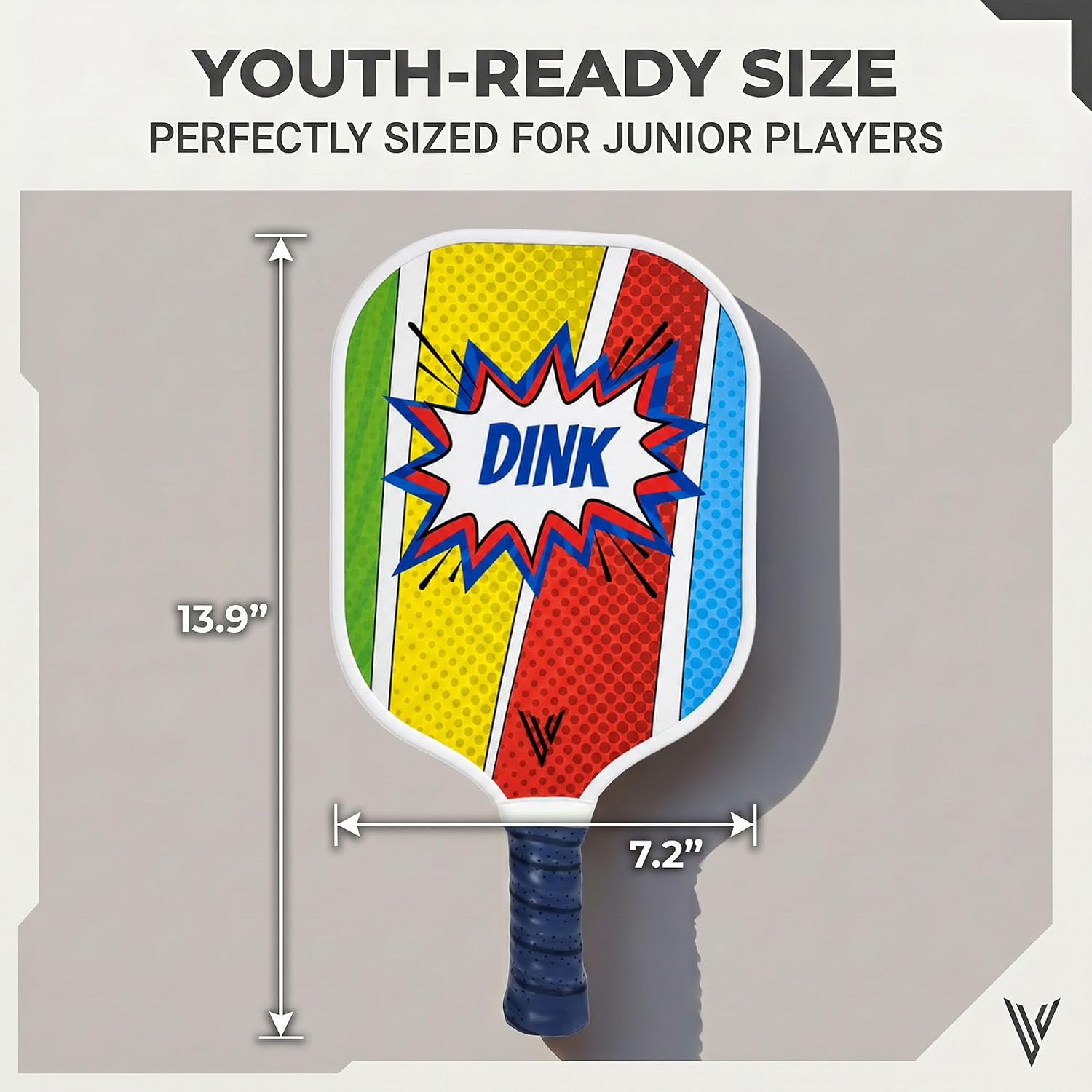 Youth Fiberglass Pickleball Paddles with Cushion Comfort - Assorted Design Pickleball Paddle Cushion Grip with Polypropylene Honeycomb Core, Lightweight Kids Paddles with Paddle Cover
