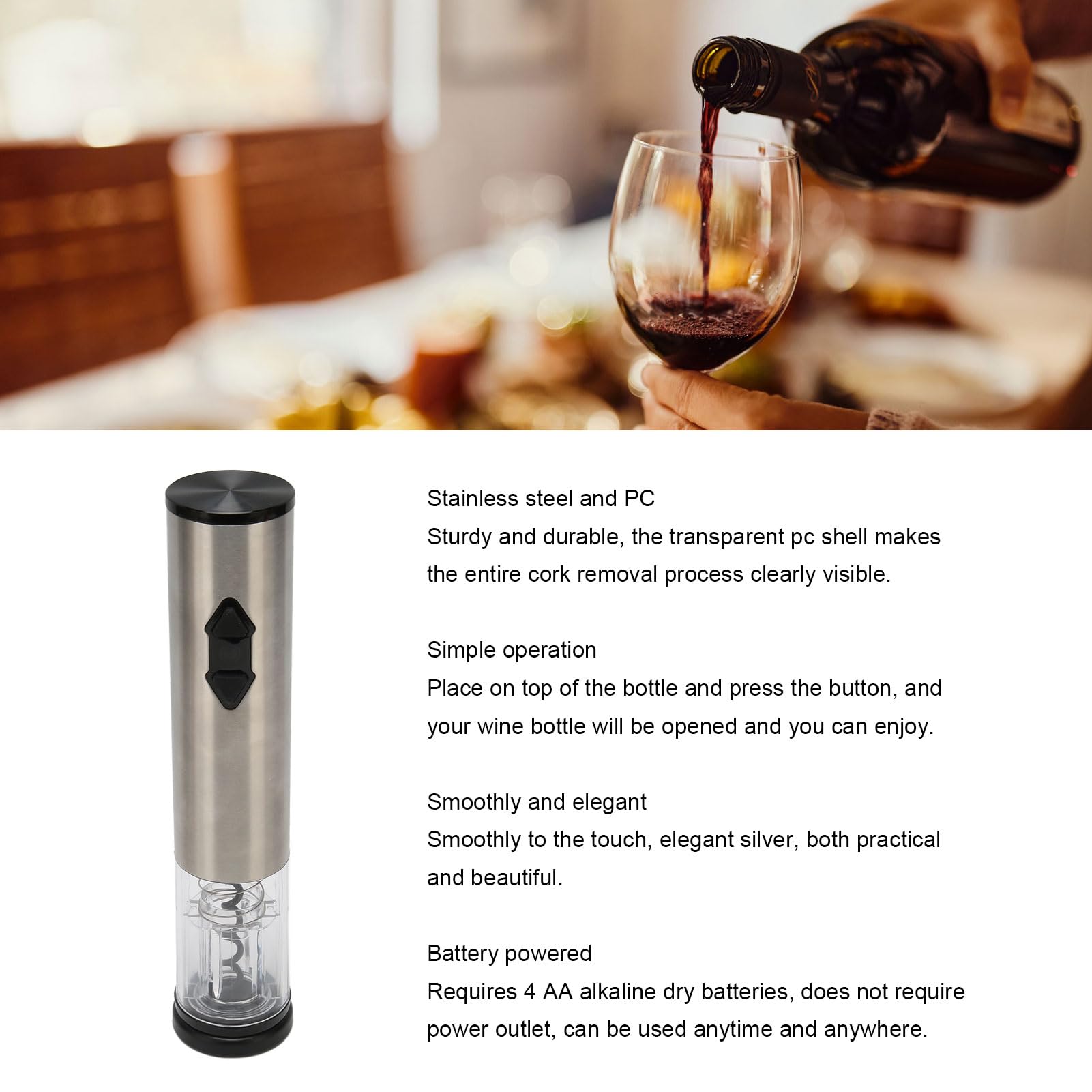 Electric Wine Opener, Battery Operated Automatic Wine Bottle Opener with Corkscrew LED Light for Party Camping