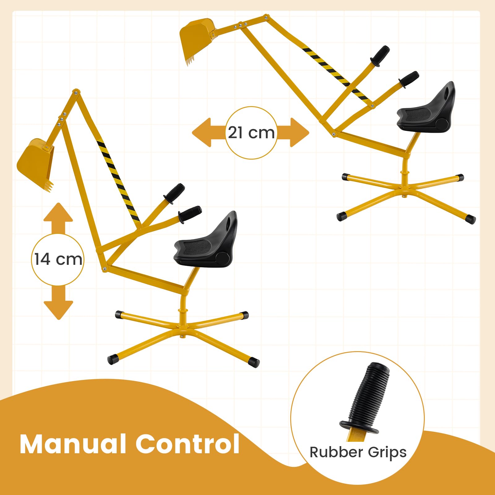 DREAMADE Kinder Bagger für Sandkasten, Metallbagger mit 360° drehbarem Sitz, Flexibler Schaufel, ergonomischer Rückenlehne, Bagger zum draufsitzen für Kinder ab 3 Jahren (Gelb)