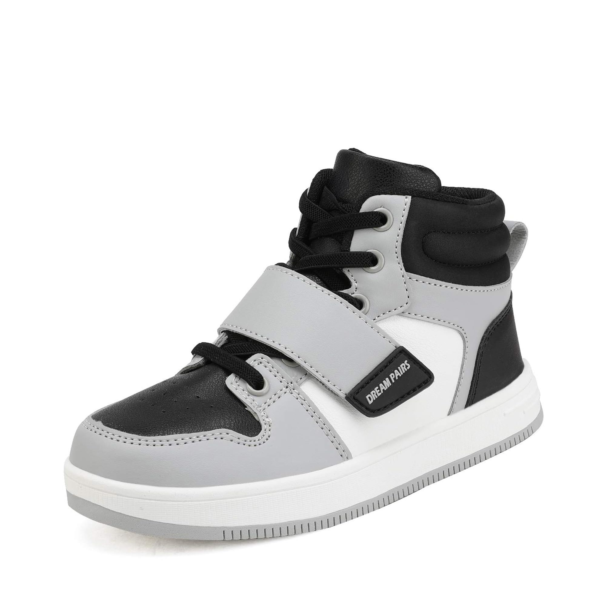 DREAM PAIRS Boys Girls High Top Sneaker LilLegends Skyhigh Basketball Shoes,Size 4 Big Kid,Grey/Black,Freestyle-K