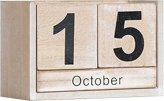 Wooden Block Calendar for Desk, Small Size Daily Desktop Perpetual Desk Calendar, Cute Date Display Desk Accessories for Home Office Decor, Teacher, Classroom, Reusable Yearly, Grey Beige