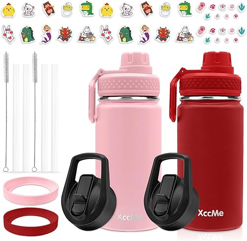 Paquete de 2 botellas de agua para niños, botellas de agua de 16 onzas para niños y escuelas, botella de agua de metal para niños, botella de agua