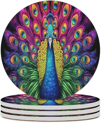 Miniatura 37 de Square-4 posavasos de cerámica de pavo real, posavasos cuadrados absorbentes para bebidas, estilo vintage de acuarela floral, hermosos posavasos