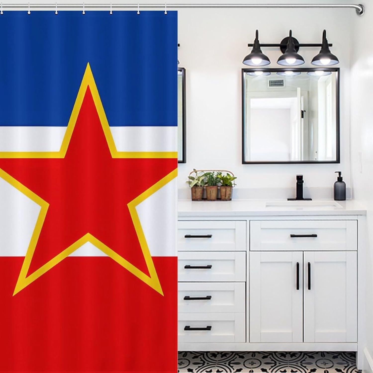 Yugoslavia National Country Flag Funny Shower Curtains Washable Bath Curtain Liner with Hooks for Bathroom Bath Tubs