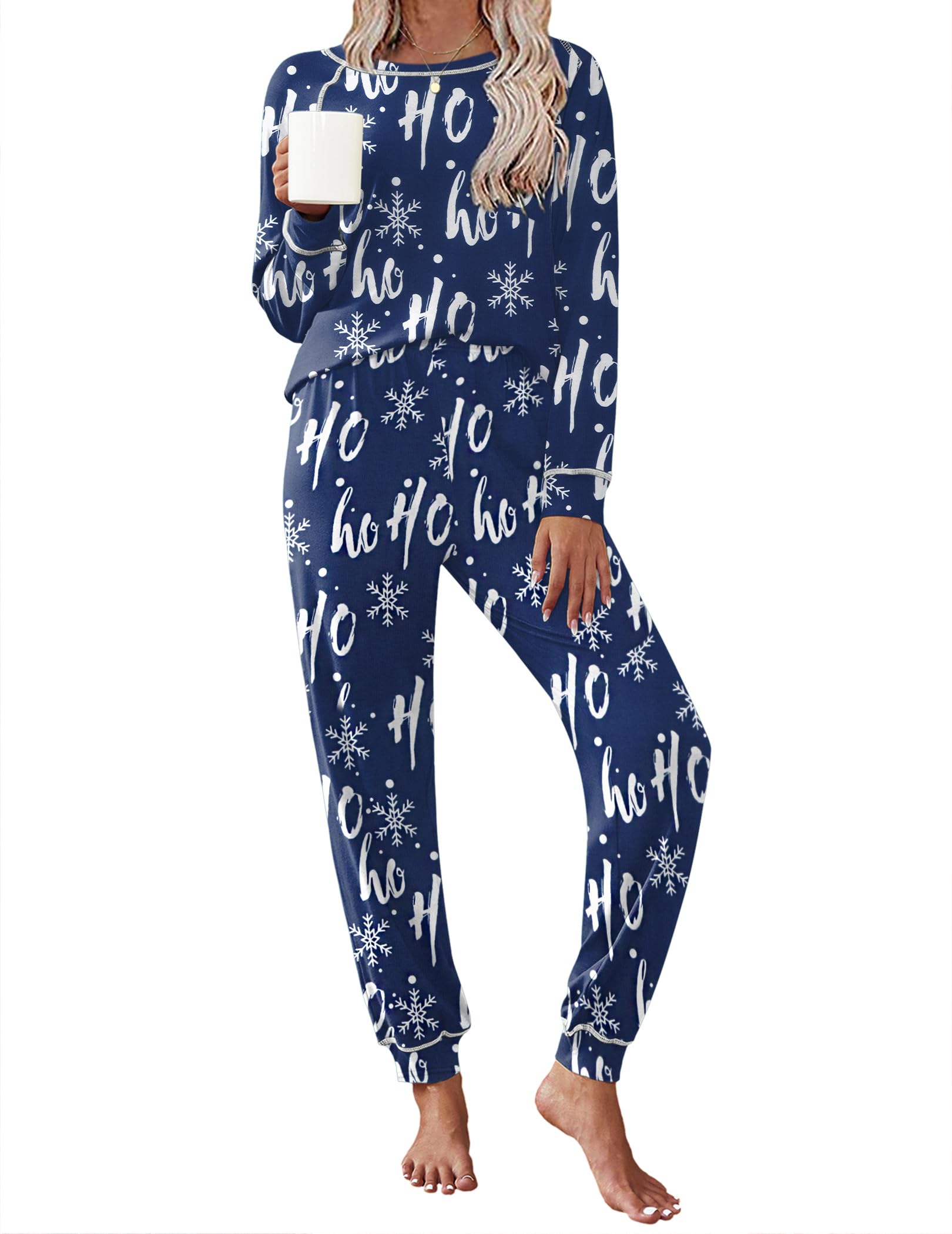 Ekouaer Pajamas Set for Women Soft Comfy Pjs Jogger Lounge Sets | Pullover Long Sleeve Sleepwear,Fall Jogger Loungewear,Gift for Mom,Wife,Friends