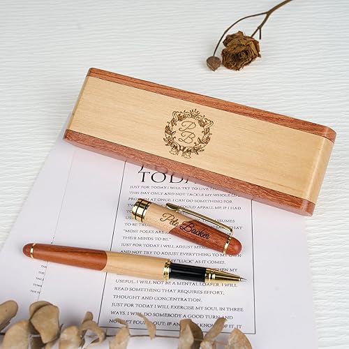 Miniatura 6 de Conjunto de pluma de madera grabado personalizado, pluma ejecutiva y caja con personalización libre, bolígrafo con estuche para regalo (E)