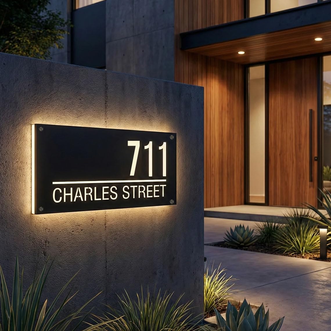 Custom Modern Solar House Number Address Sign Stainless Steel Backlit Address Plaque for House Shops Offices Restaurant