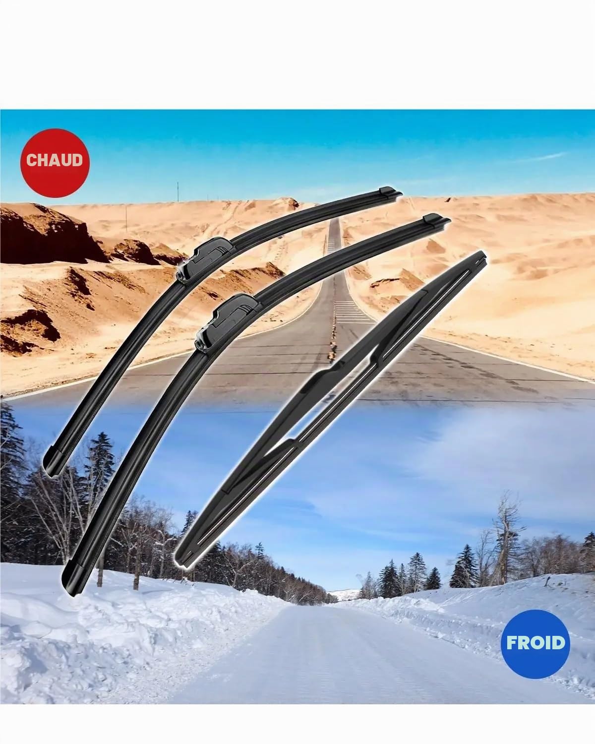 Kit de 3 Essuie-Glaces Compatible avec Peugeot 206 SW (2002-2006) | Avant 26"+16" & Arrière 14" | Silencieux