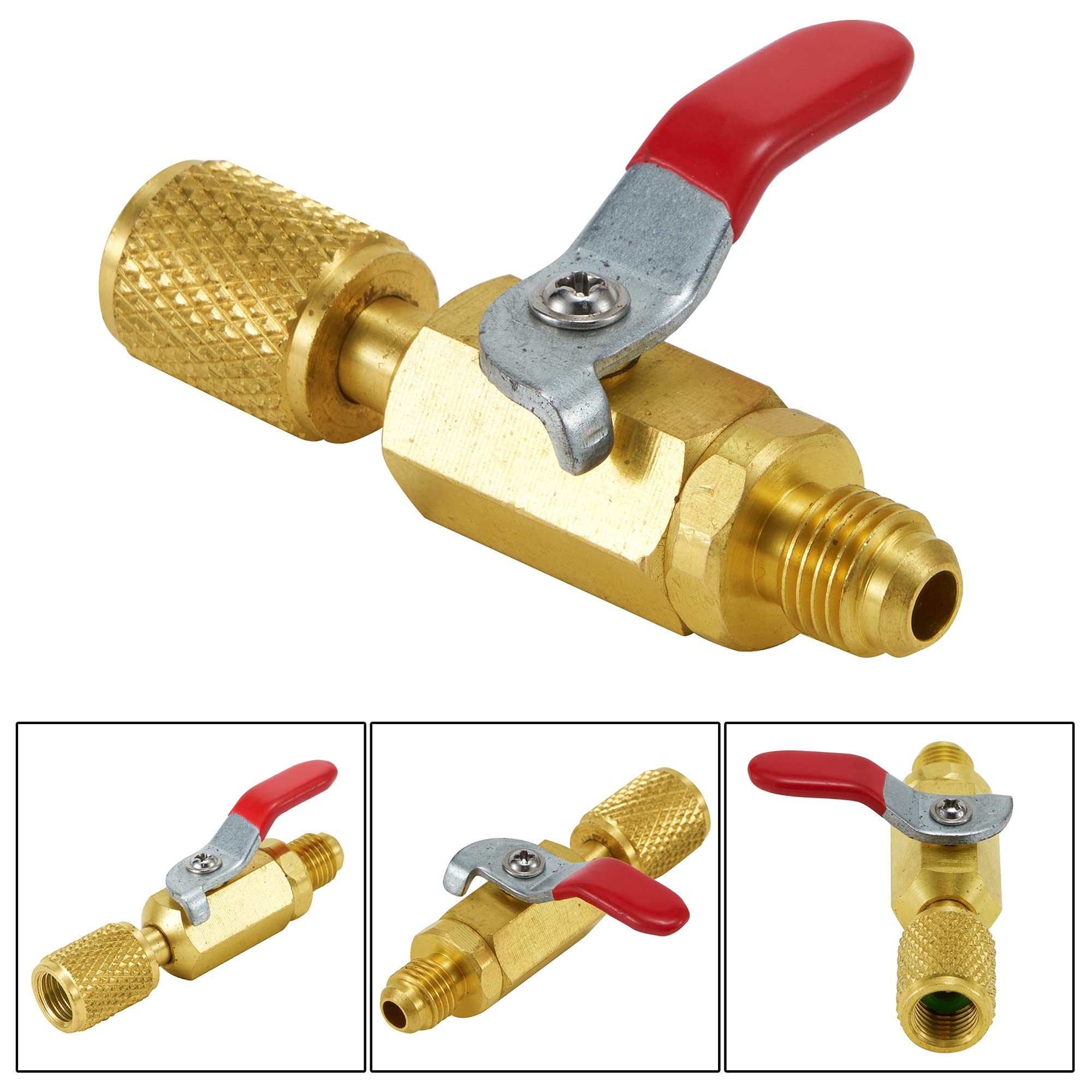 ThreeH 3 piezas Válvulas de cierre R12 R134A R410A Refrigerante de aire acondicionado 1/2 ACME 1/4 SAE 5 / 16SAE Válvula de encendido/apagado