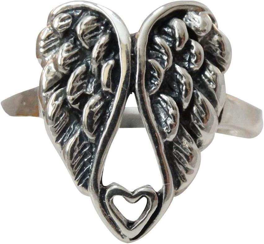 FashionJunkie4Life Sterling Silver Angel Wings Heart Ring, Sizes 5-10