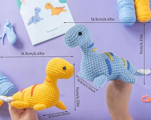 Miniatura 5 de Kit de ganchillo para principiantes y adultos, paquete de 2 dinosaurios para cesta de Pascua, regalos esenciales para niños, manualidades, tejer,