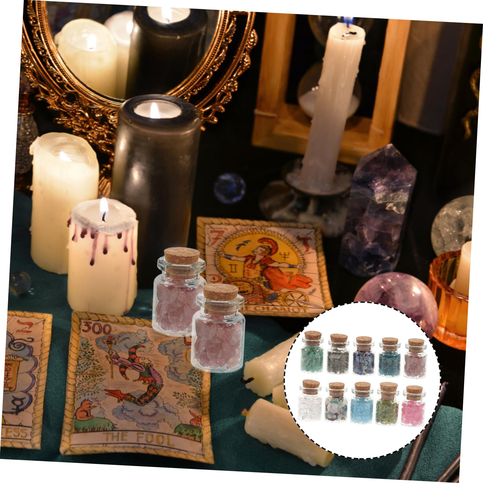 de Piedras Pulidas y Accesorios de Meditación para Decoración del Hogar 10 Botellas de Cristal Natural en Botellas de Deseos