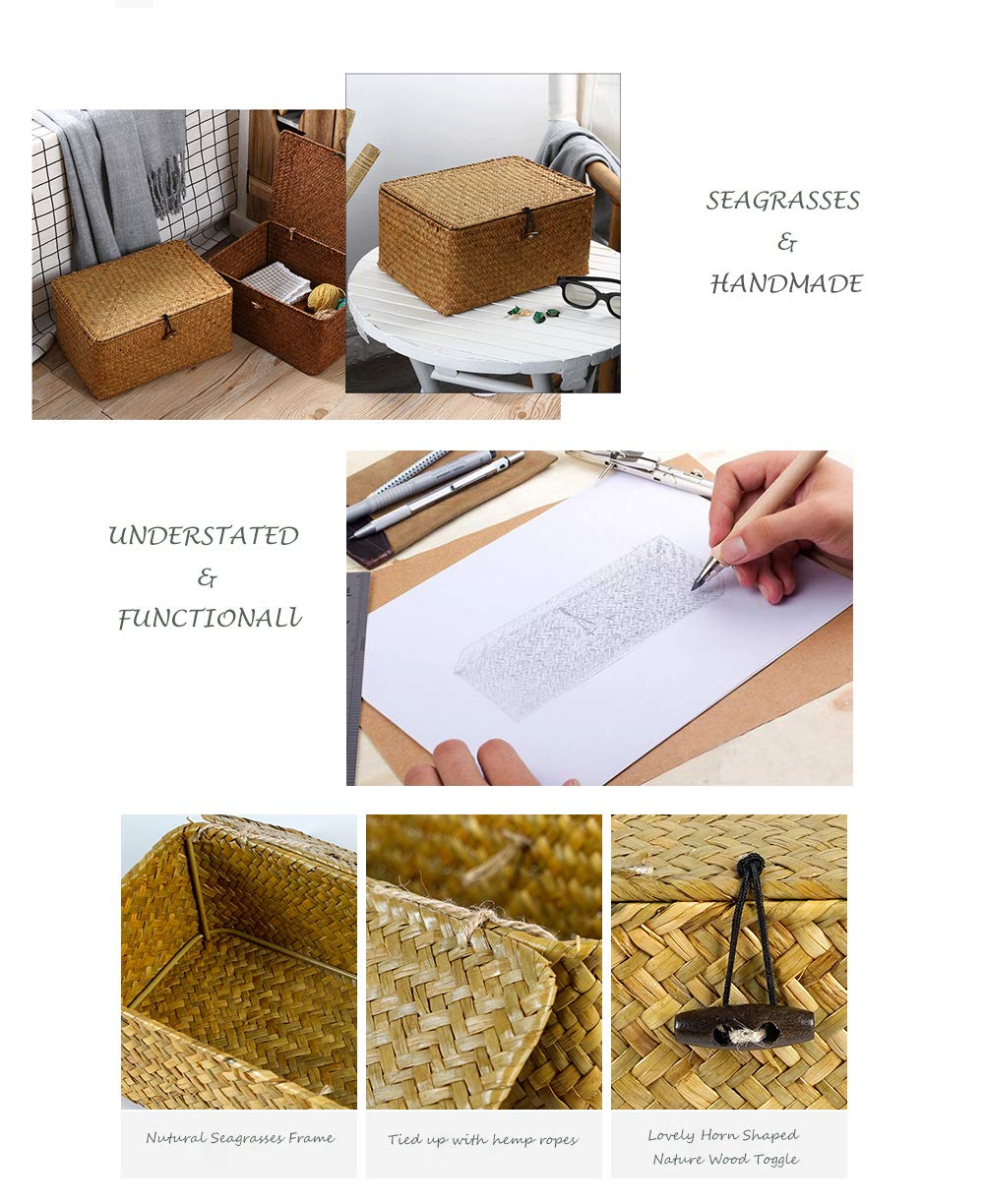 WOOD MEETS COLOR Wicker Storage Baskets with Lids, Seagrass Baskets