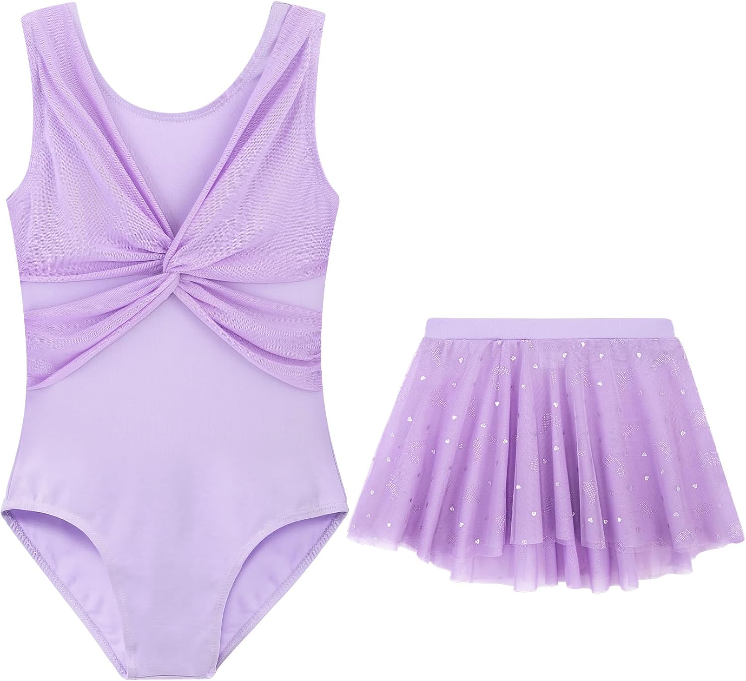 DAXIANG Mesh Front Dance Leotard for Girls Gymnastics Ballet Dress with Removable Tutu Skirt for Toddler Girl Kids 2-10 Years