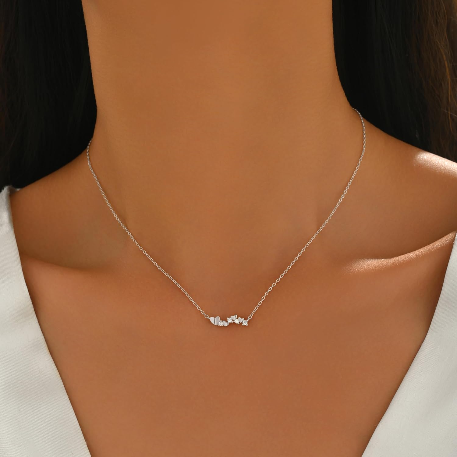 Heart Necklace for Women,925 Sterling Silver Dainty Cute Heart CZ Choker Necklaces 14K Gold Plated Cubic Zirconia Hearts Cluster Pendant Necklace for Mother Daughter Valentines Day Birthday Jewelry Gifts - Image 2