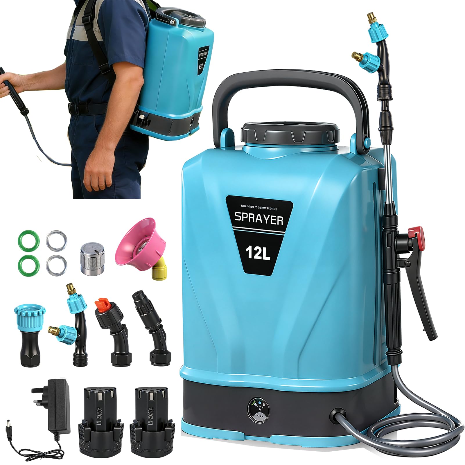 wowspeed 12L 12V Battery Powered Backpack Sprayer, Electric Garden Knapsack Sprayers with 5 Mist Nozzle, Rechargeable Garden Weed Water Applicator, Retractable Long Lance & Adjustable Shoulder Strap