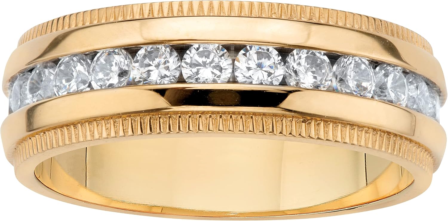 Palm Beach Jewelry Men's Yellow Gold Ion Plated Stainless Steel Round Cubic Zirconia Channel Set Eternity Ring