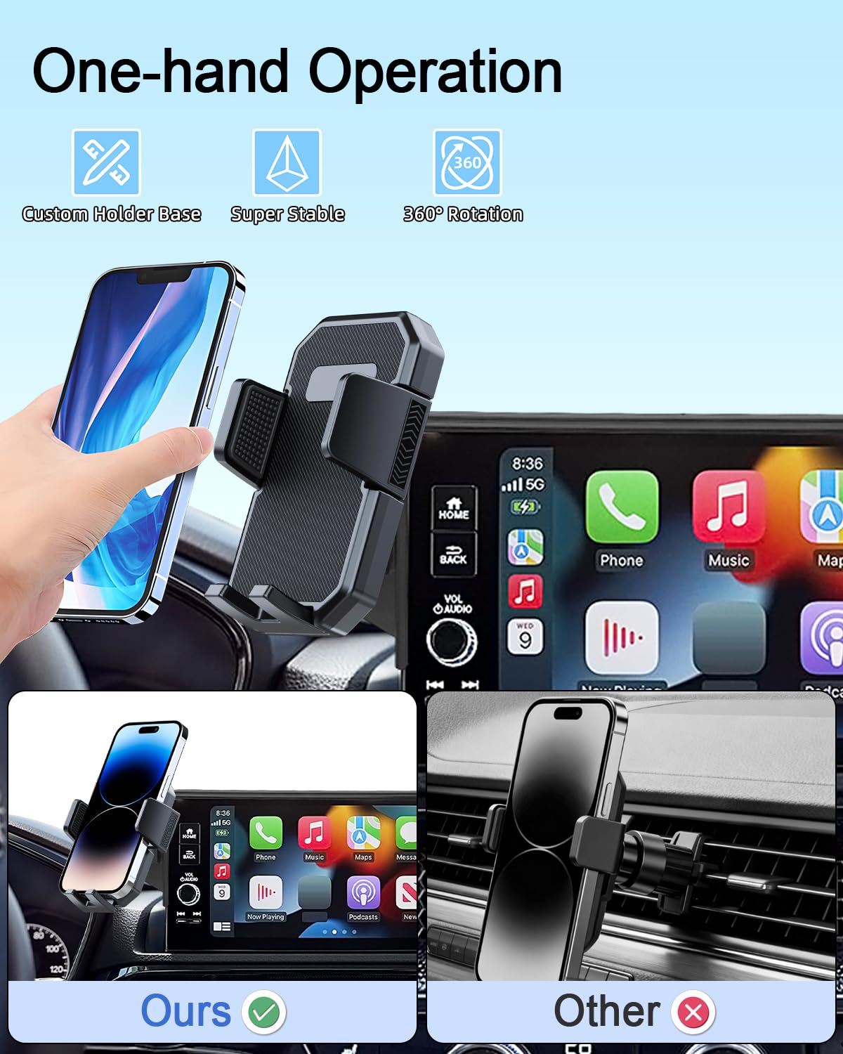 Samochodowy uchwyt na telefon do Mazda CX-3 2016 2017 2018-2020 2021 / Mazda 3 2014 2015 2016 akcesoria ekran 7-calowy automatyczny zamek obracany o 360° uchwyty na telefon automatyczny zamek
