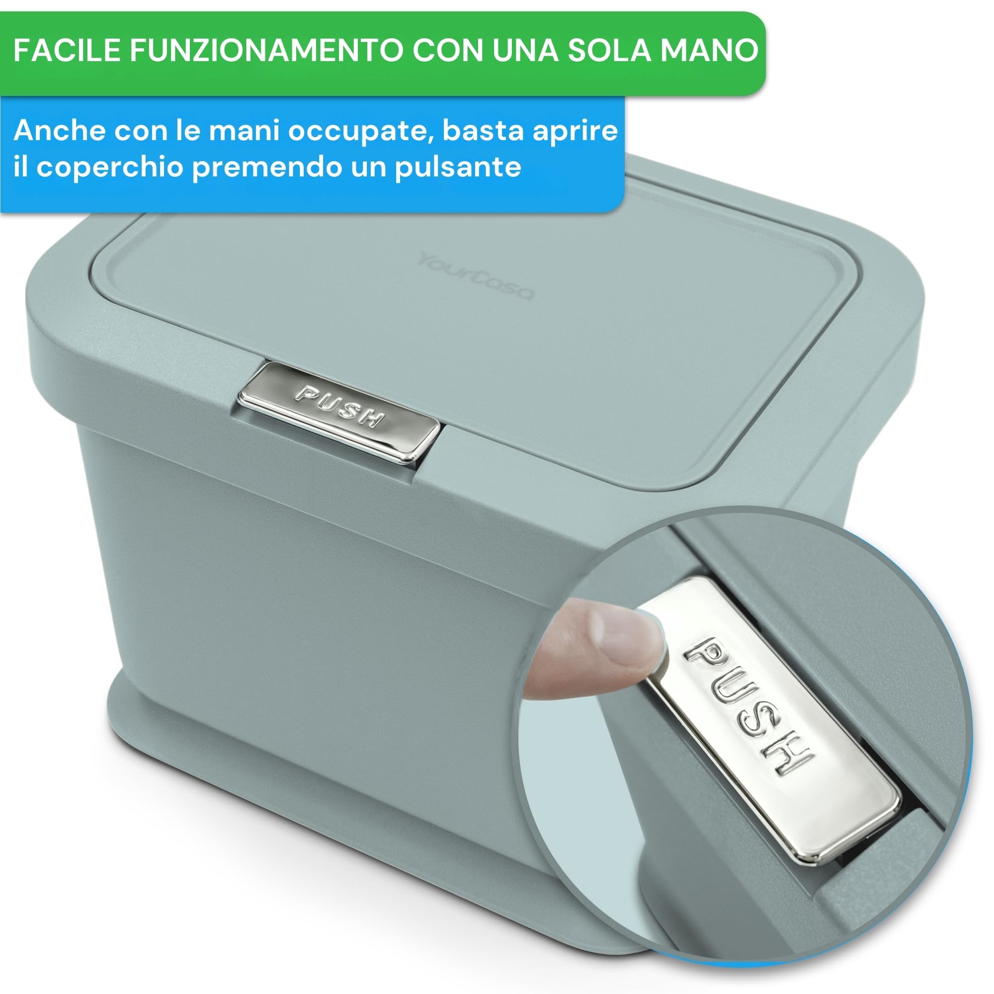 YourCasa - Pattumiera biometrica da cucina, 5 l, coperchio con meccanismo a pressione pulsante, secchio per compost per tutti i giorni, contenitore per rifiuti biologici, inodore, per piccoli