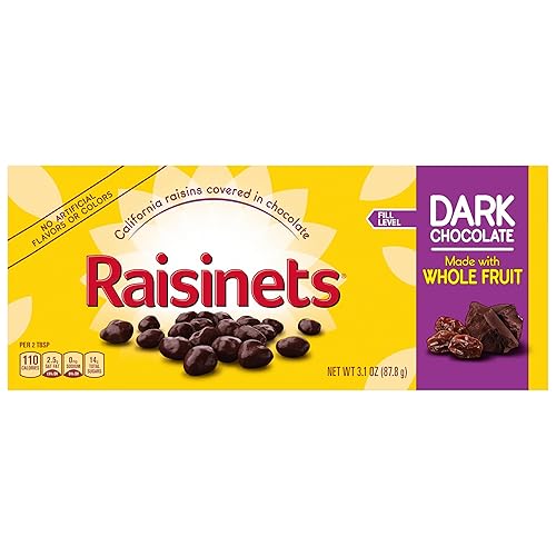 Raisinets, Pasas de California cubiertas de chocolate oscuro, caja de dulces de cine, 3.1 onzas cada una, paquete de 15 unidades a granel