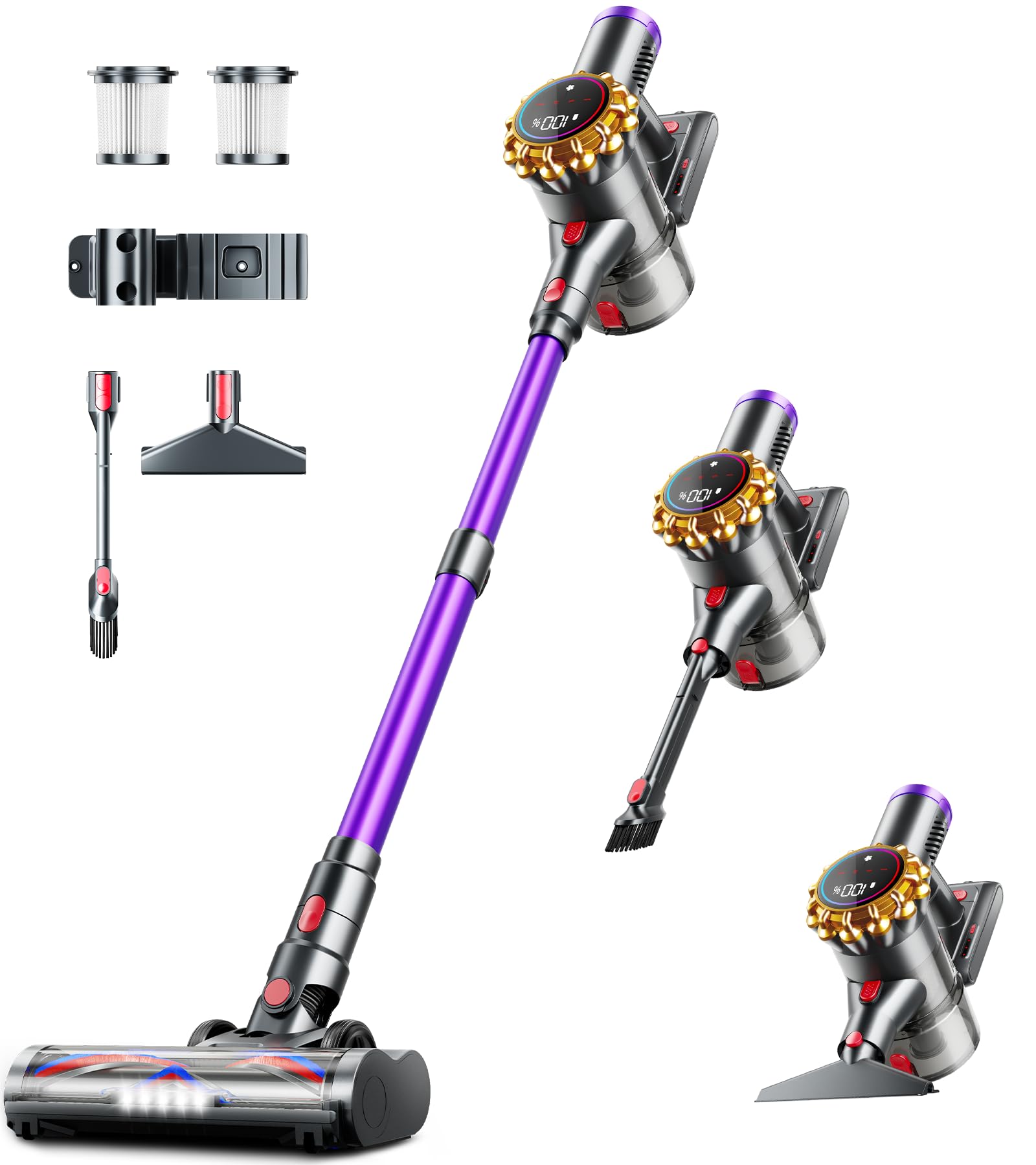 Cordless Vacuum Cleaner Upgraded 550W 45KPA 60Mins Vacuum Cleaners for Home Self-Standing Stick Vacuum with LED Display 8