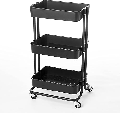 Urban Lifestyle Carrito de almacenamiento con ruedas de plástico de 3 niveles, negro