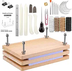 JUPEAN 34 kits de encadernação de livros, prensa de livros (30 cm x 19 cm), kit de fabricação de livros com agulhas de encadernação de livros para pastas de osso, furador de encadernação de livros