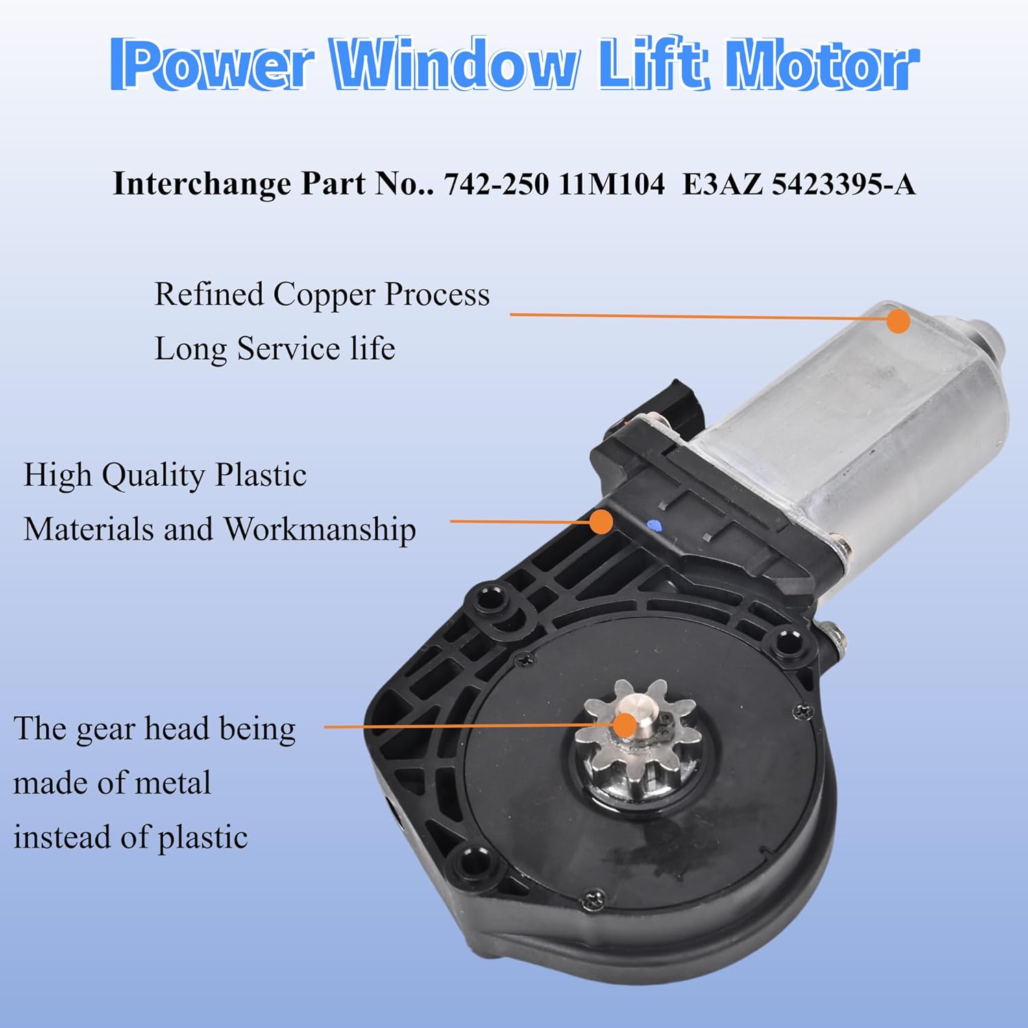 PANNUOSCS Window Motor Front Left Driver Side 742-250 Compatible with 1986-1996 Ford F150 F250 F350 Aerostar 1965-1997 Mercury Comet Marquis Power Window Lift Motor Replace 11M104 E3AZ 5423395-A