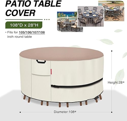 Miniatura 10 de Porch Shield Funda redonda para muebles de patio, impermeable, 600D, resistente, para mesa y sillas de exterior, 96 pulgadas, color negro