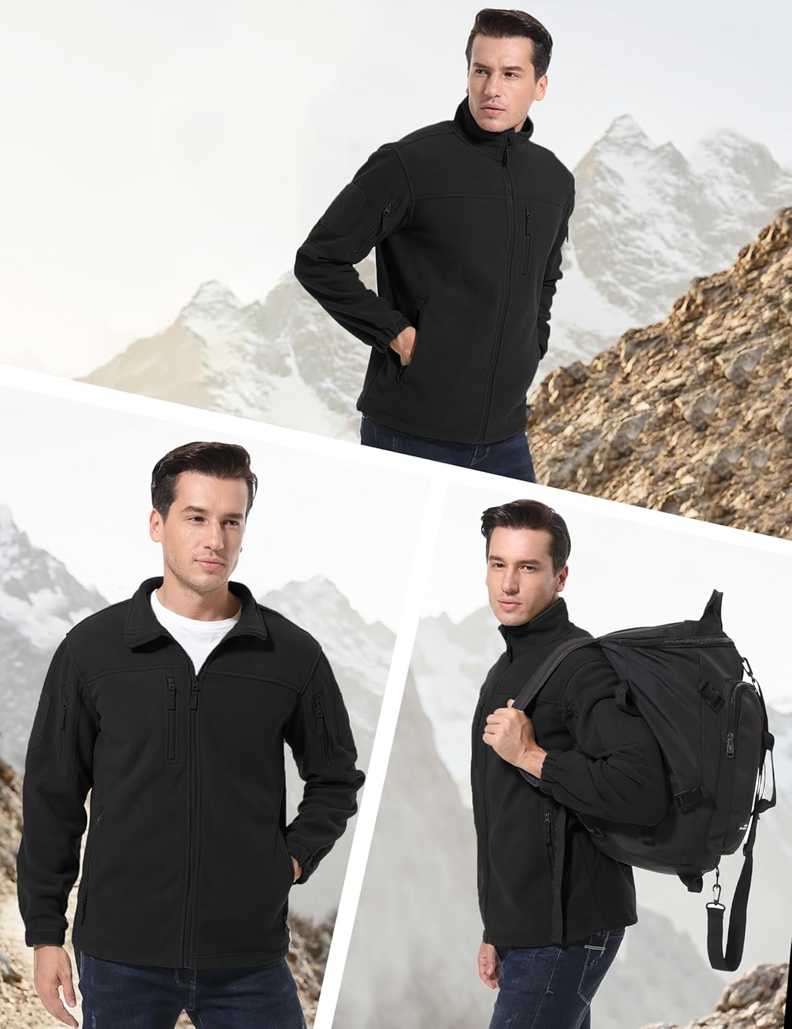 CRYSULLY Men's Fleece Jacket Winter Tactical Full-Zip Coat Military Jackets Multi Pockets - Image 4