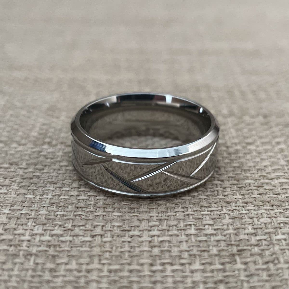 ZENSE - Bague homme argentée brillante avec rainures ZR0176