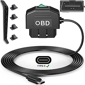 OBD Hardwire Kit for Dash Cameras with USB-C and Low Voltage Protection