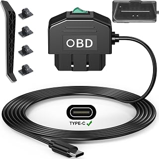 Dash Cam Hardwire Kit OBD2 Type C USB C with OBD Power Cable | 12-24V to 5V/3A, Low Voltage Protection, 24h Parking Surveillance/ACC Mode, For Dashcam, GPS, Radar