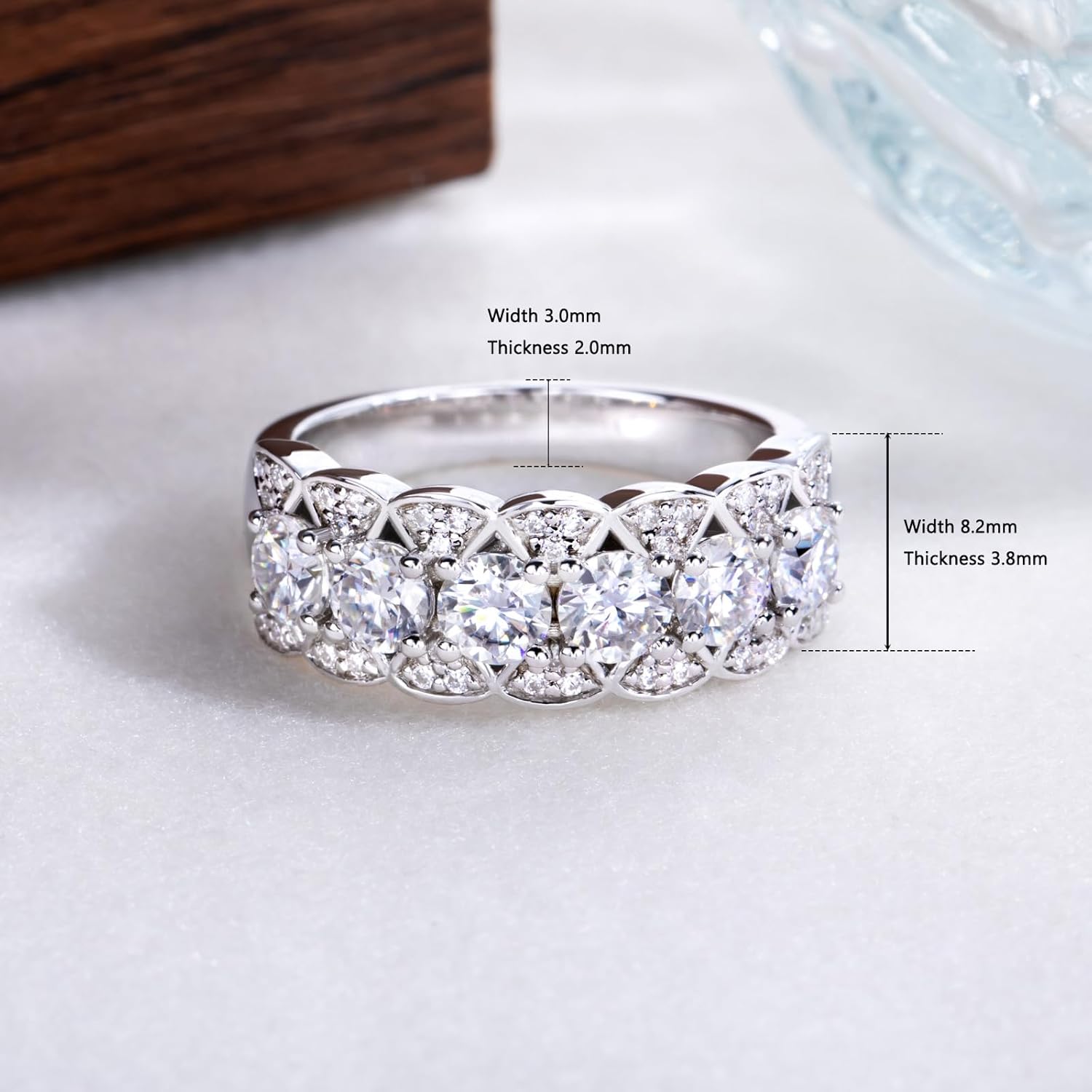 CannyCat Moissanite Eternity Ring for Women 4.0 mm VVS D color 2.0 CTTW Moissanites Wedding Band Platinum-Plated Silver Anniversary Engagement Half Eternity Band