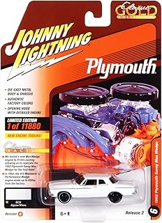 1962 Plymouth Savoy Max Wedge Alpine White Classic Gold Collection Ltd Ed to 11880 pcs 1/64 Diecast Model Car by Johnny Lightning JLCG029-JLSP248 B