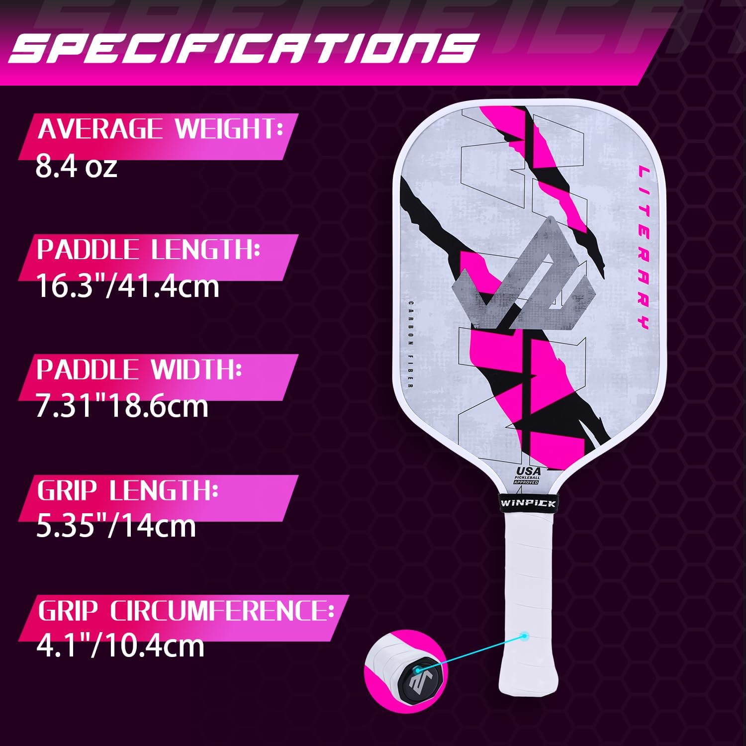 Pickleball Paddle, T700 Carbon Fiber Surface Thermoformed Pickleball Paddles with Foam Injected Walls, PP Honeycomb Core, Stable Performance Control & Power Pickleball Racket, USAPA Approved