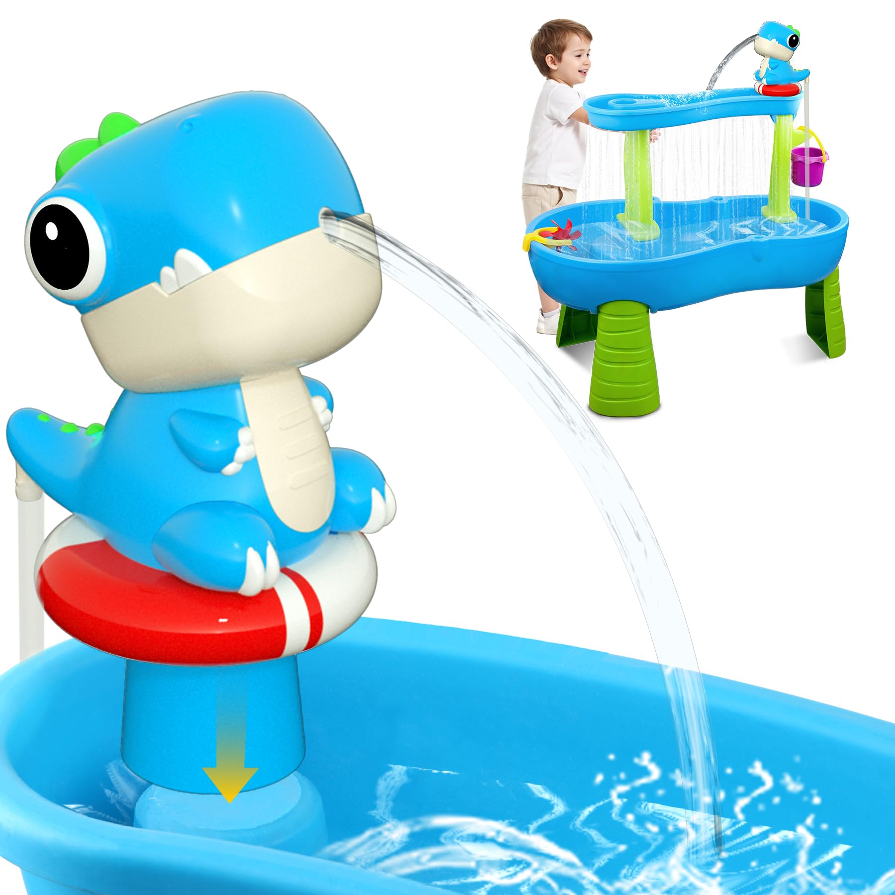 Photo 1 of Litand Dinosaur Water Table Pump Continuous Flow – Rechargeable Battery Powered Water Pump for Water Table Accessories – Summer Outdoor Water Play Toys (Blue)