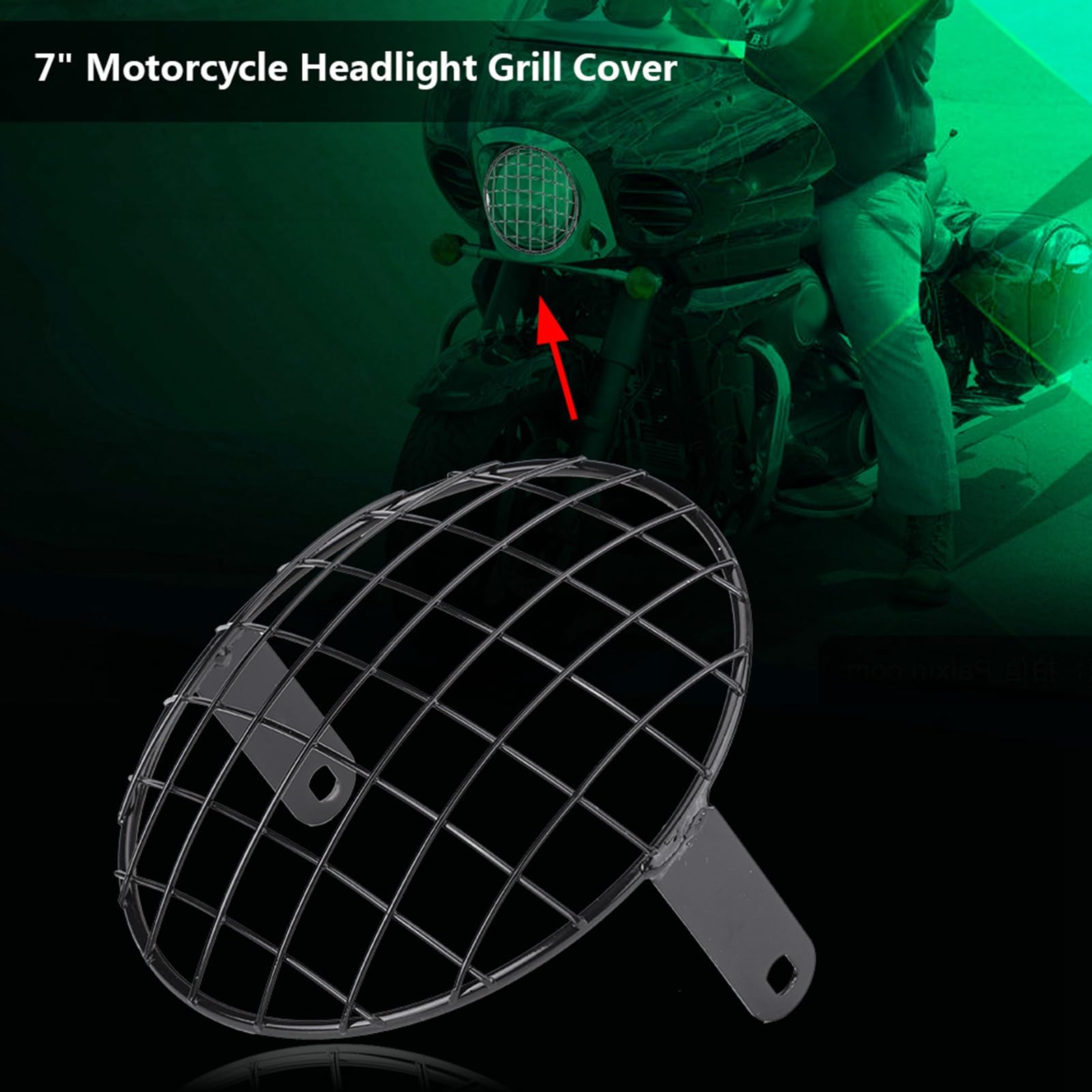 Copertura a griglia in rete per faro anteriore da 7 pollici per moto, mascherina universale per faro anteriore da Cafe Racer, griglia in metallo con motivo a diamante e protezione (Nera)