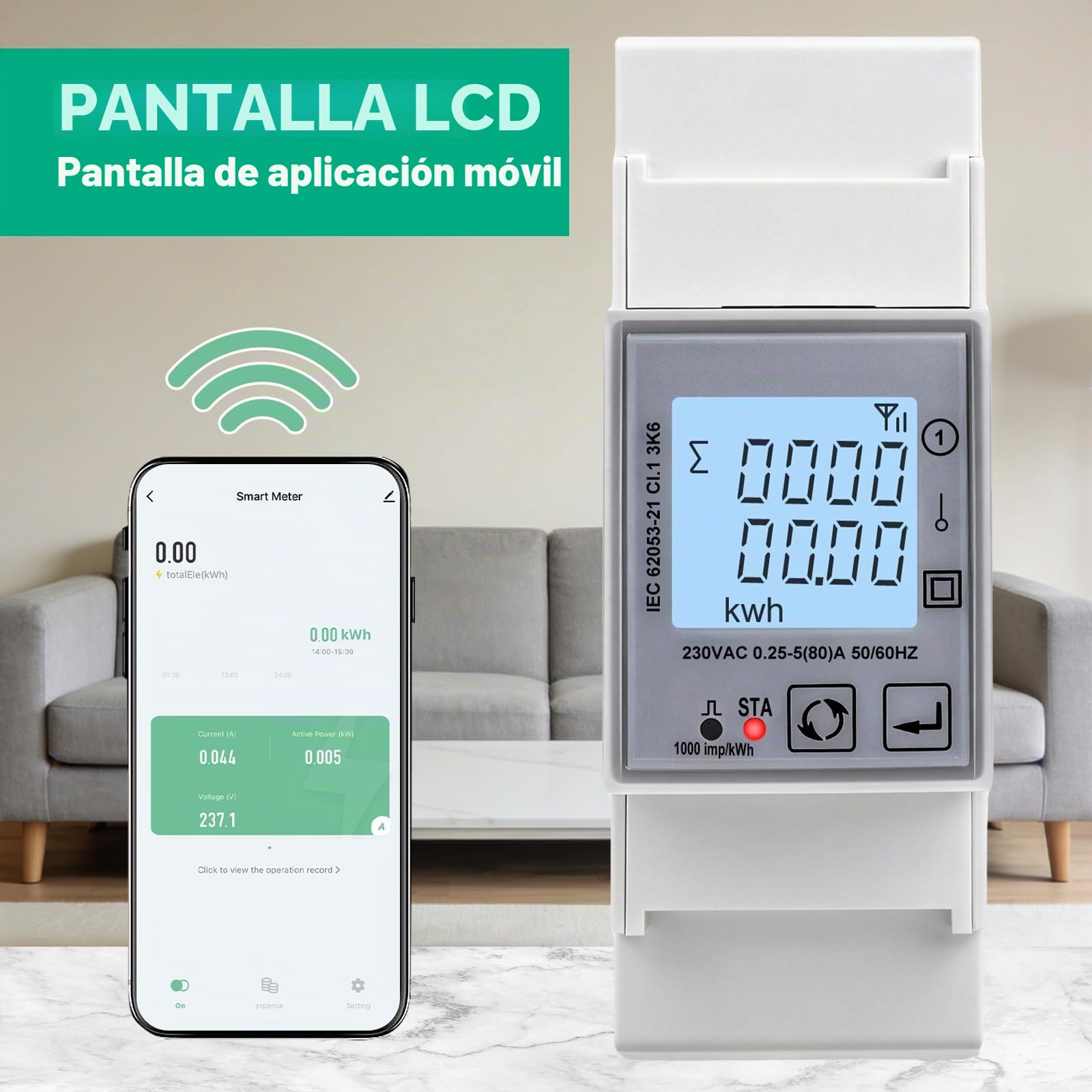 Medidor de consumo electrico 80A contador electrico WIFI tuya smart AC230V Contador de Energía monofásico pantalla LCD digital 1000 imp/kWh Protección contra sobretensión y sobrecorriente DAC2120C