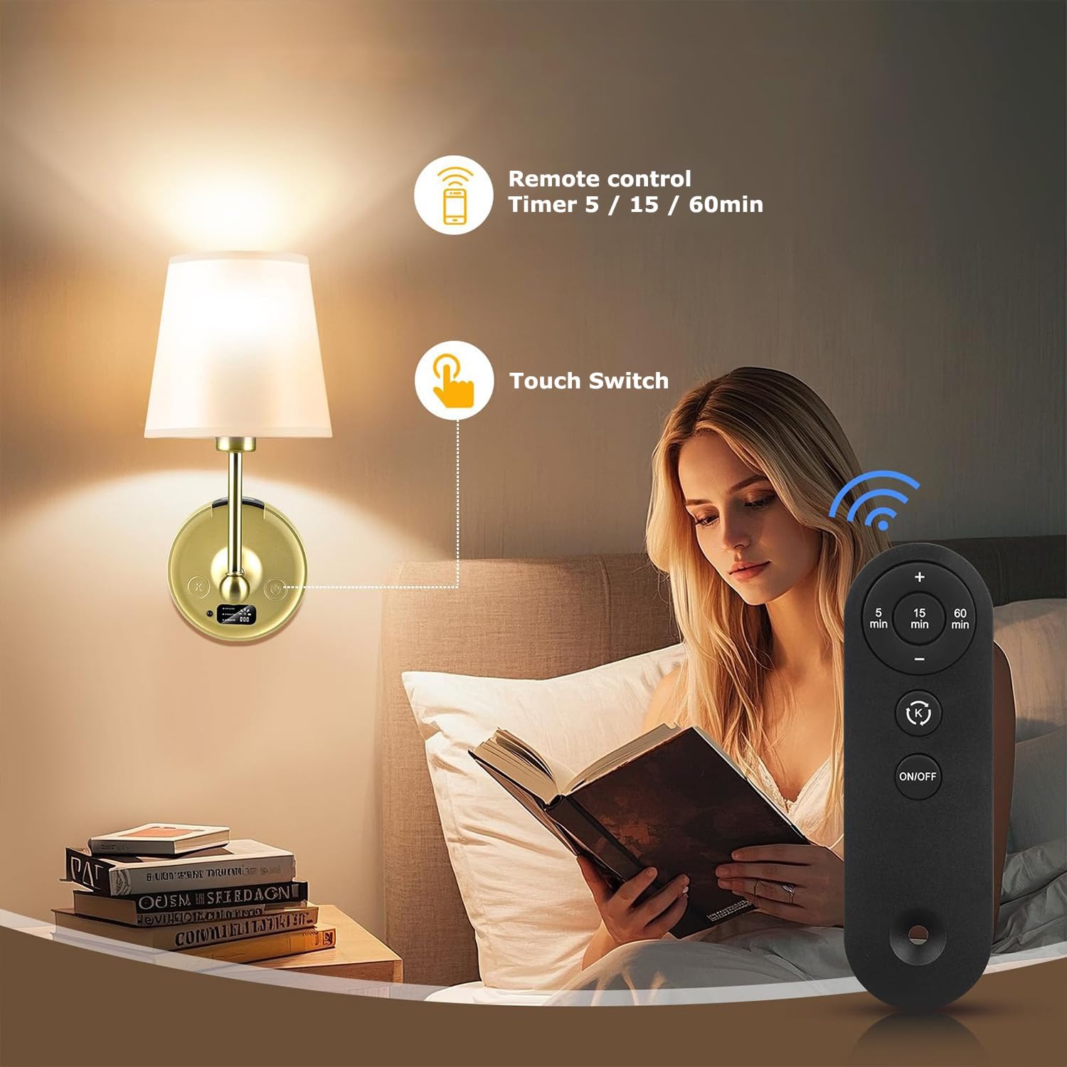 EaEa Aplique de Pared LED Inalámbrica Interior con Mando a Distancia, Lámpara de Pared RGB Recargable USB con Batería Extraíble de 4000 Mah, 15 Colores, Lámpara de Cabecero Regulable Sin Cable,1pack