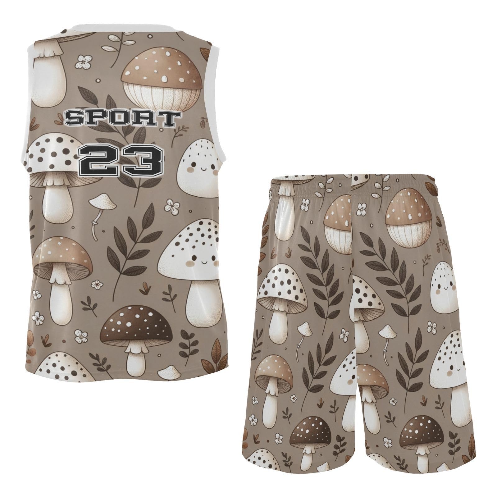 FLildon Cute Mushrooms Brown Boys Basketball Jersey Set Tank Top Shorts Tracksuit Sport Training Suit for Kids, L