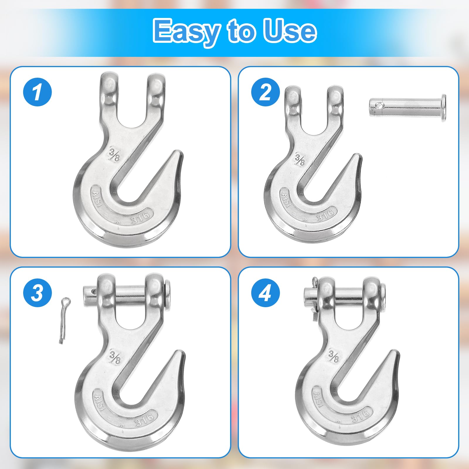 QUARKZMAN Clevis Greifhaken 3/8 Zoll – 316 Edelstahl, Tragkraft 1,5 T, Für Anhänger, Boote Und Transport