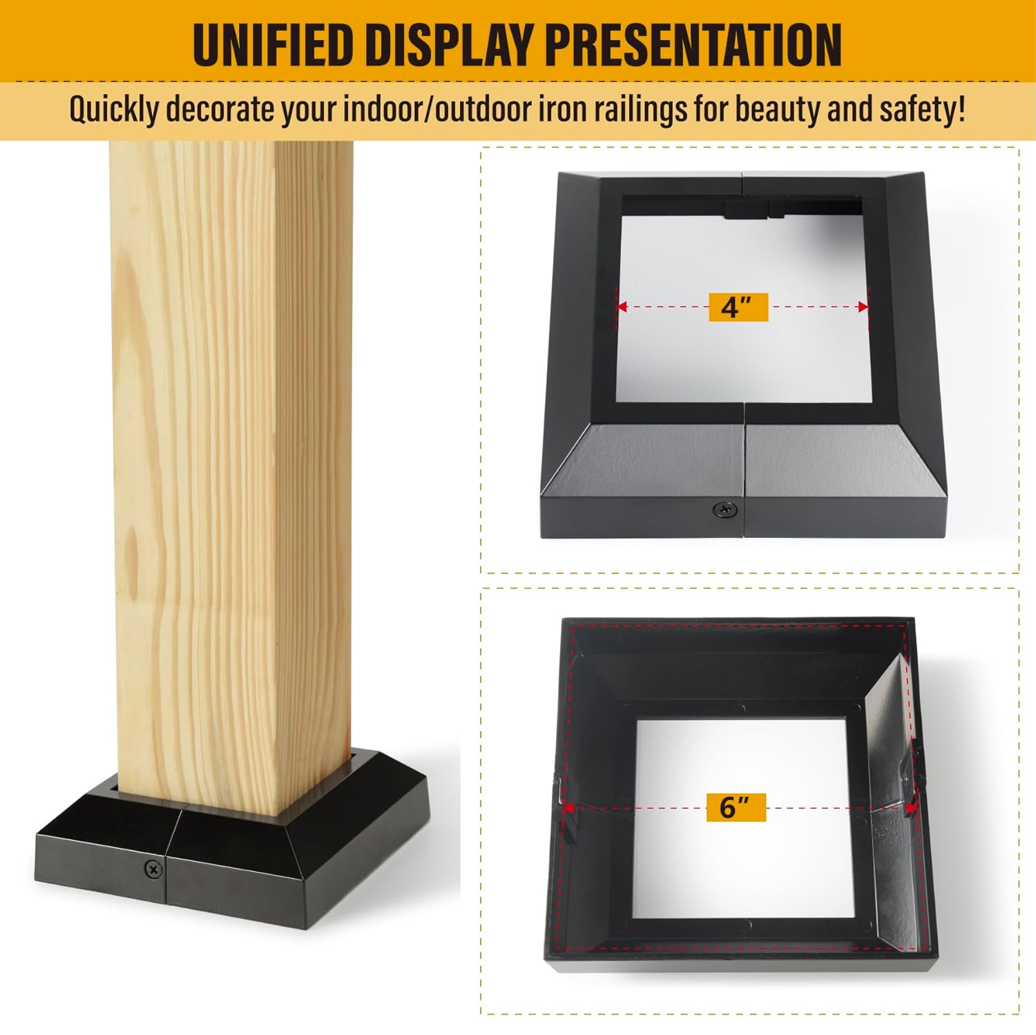 4.0"x4.0"（Actual: 4.0"x4.0"） Deck Post Base Cover Decorative Post Base Trim Skirt Black Aluminum 4Pack