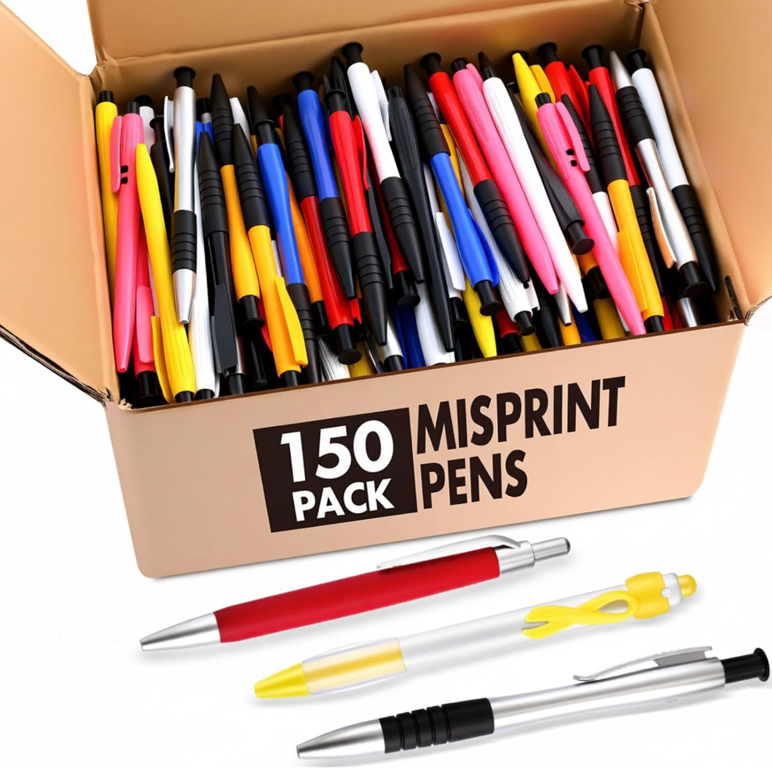 Motiskyy 150 Pcs Misprint Pens Bulk 6 Styles Assorted Smooth-writing Click Retractable Plastic Ballpoint Server Pens Comfort Stylus for Office Hotel Company Bank Restaurant