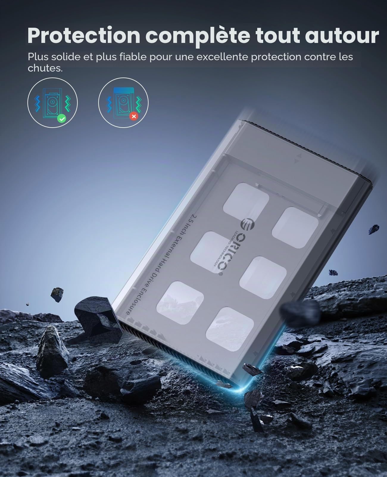 ORICO Aluminium Festplattengehäuse 2,5 Zoll USB 3.0, 5 Gbit/s Externes HDD Gehäuse für 2,5" SATA HDD SSD Maximal 6 TB mit USB Kabel, Unterstützt UASP (DD25U3)