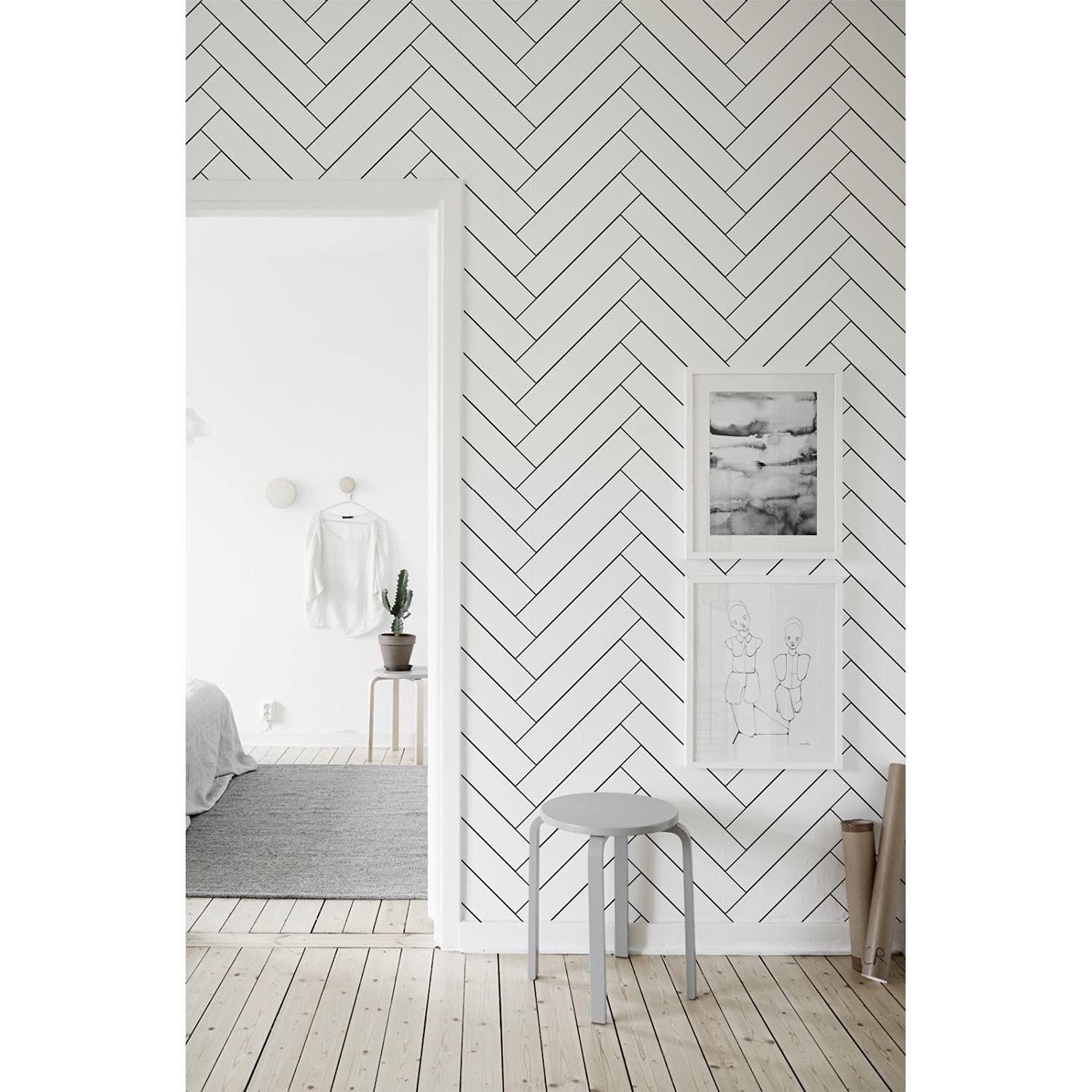 Papier peint de chambre et salon herringbone minimaliste décoration murale adhésive 290x290 cm